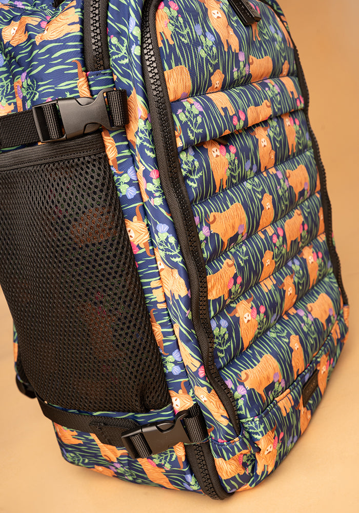 Eighth angle of Highland Cow Print Popsy Cabin Bag, colourful cabin bag featuring fun Highland cow print from Popsy Clothing.