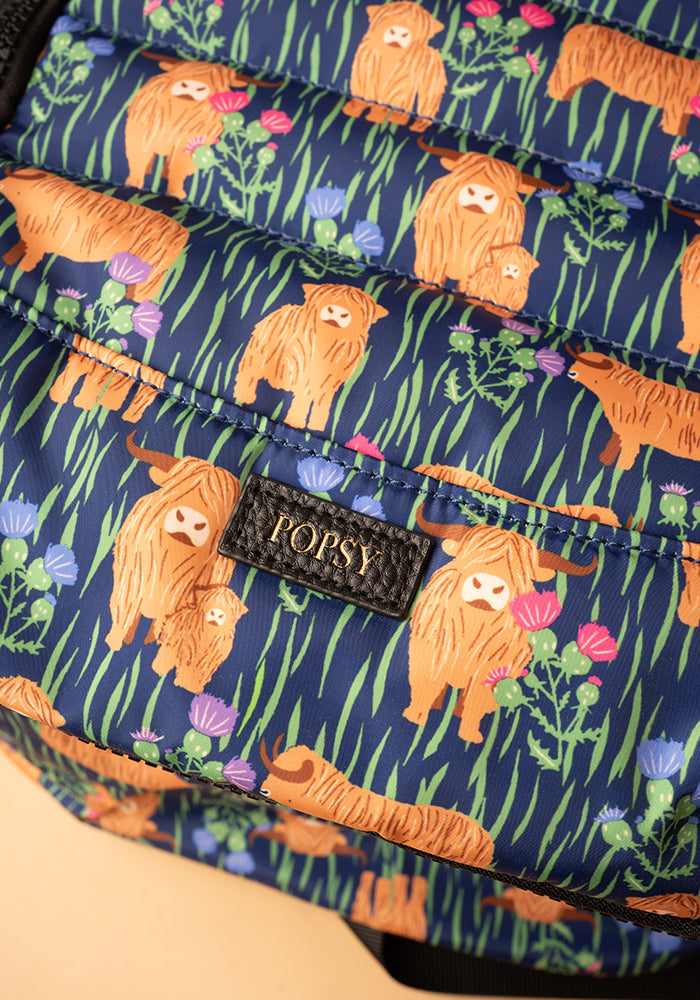 Sixth angle of Highland Cow Print Popsy Cabin Bag, colourful cabin bag featuring fun Highland cow print from Popsy Clothing.