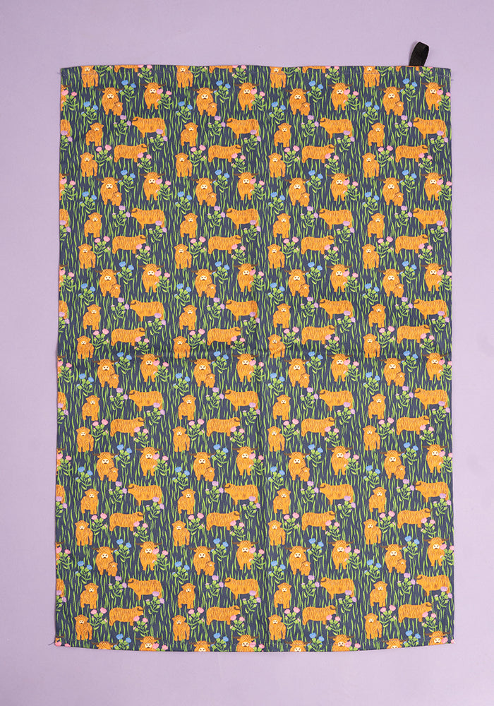 Highland Cow Print Popsy Tea Towel