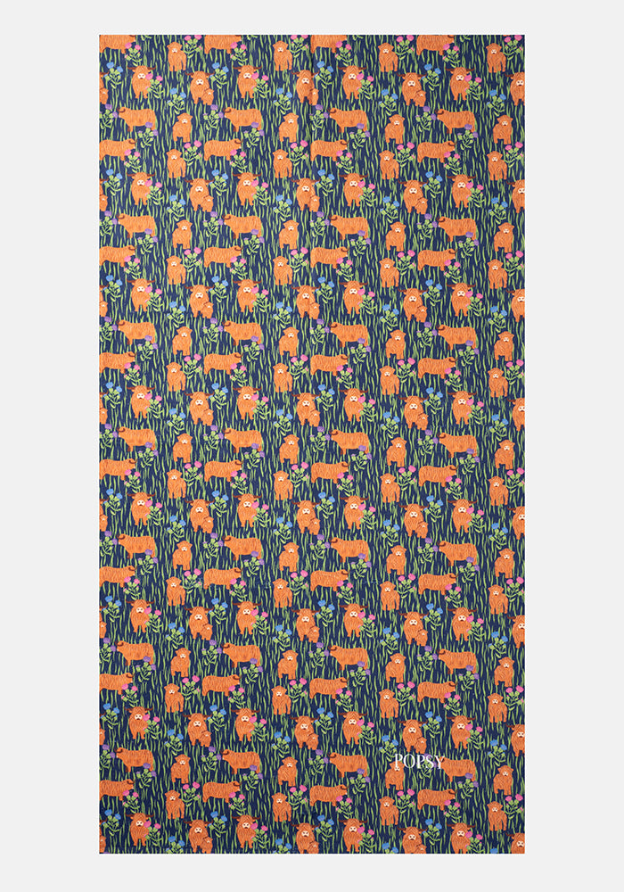 Front view of Highland Cow Print Large Towel