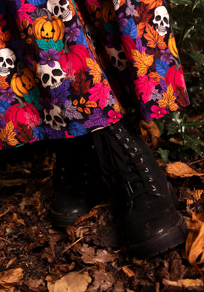 Hitch Pumpkin & Skull Print Cotton Midaxi Dress