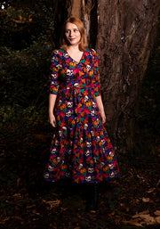 Hitch Pumpkin & Skull Print Cotton Midaxi Dress