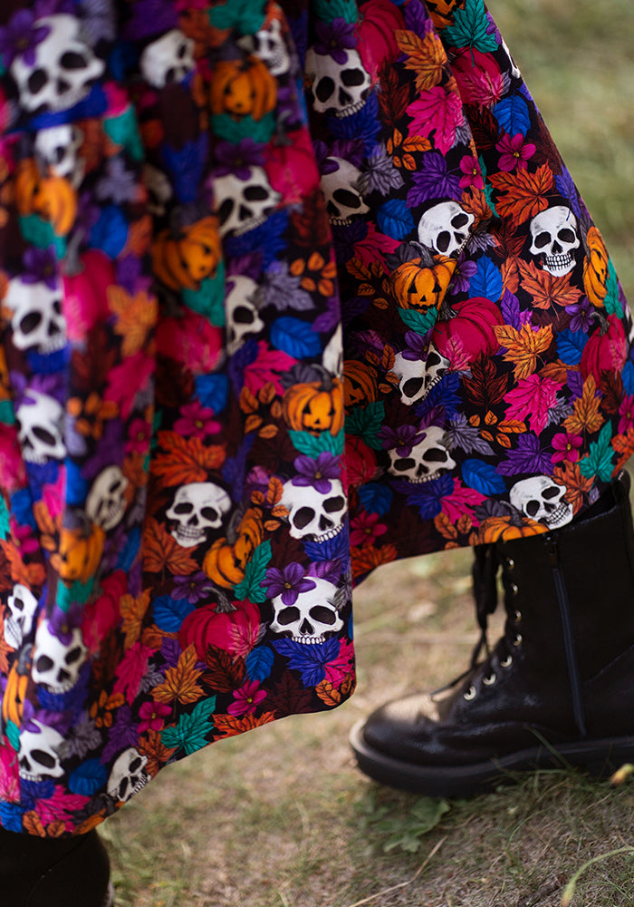 Hitch Pumpkin &amp; Skull Print Cotton Midaxi Dress