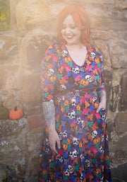 Hitch Pumpkin & Skull Print Cotton Midaxi Dress