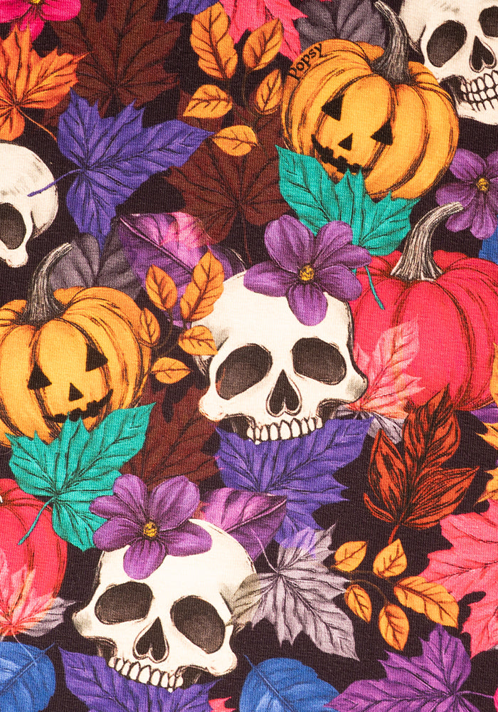 Hitch Pumpkin &amp; Skull Print Cotton Midaxi Dress