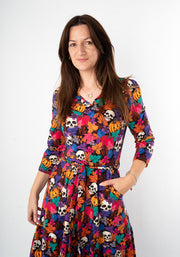 Hitch Pumpkin & Skull Print Cotton Midaxi Dress