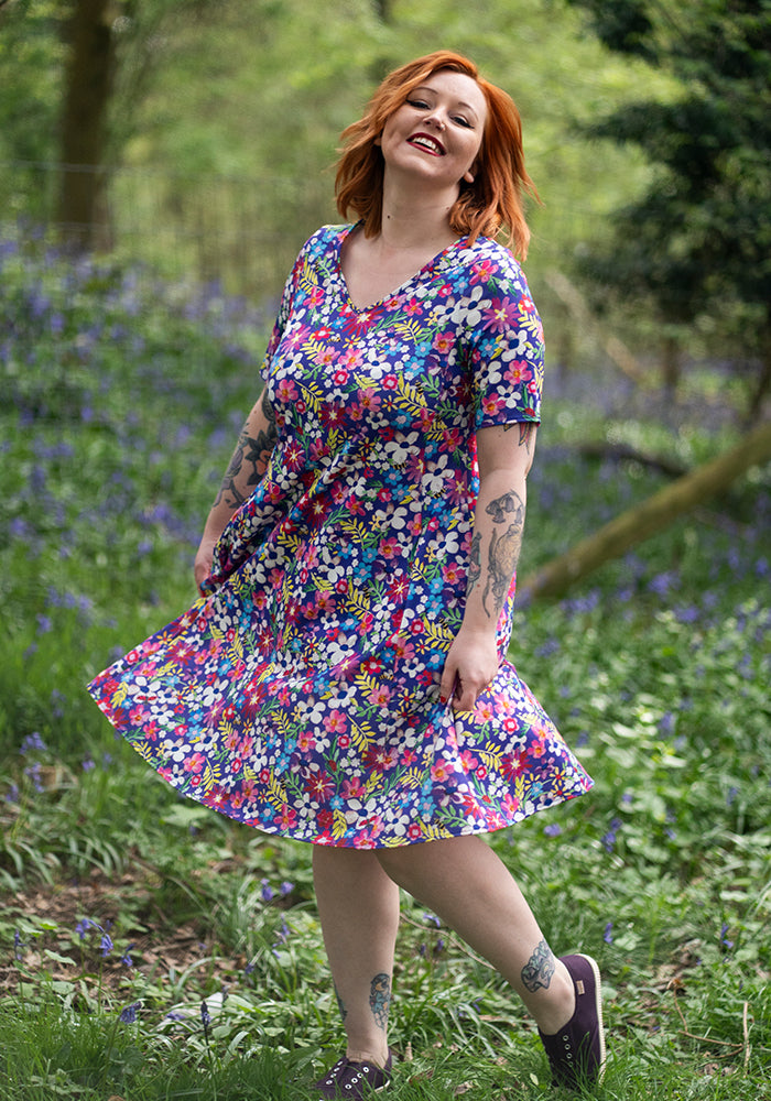 Helene Painted Floral Print Trapeze Dress