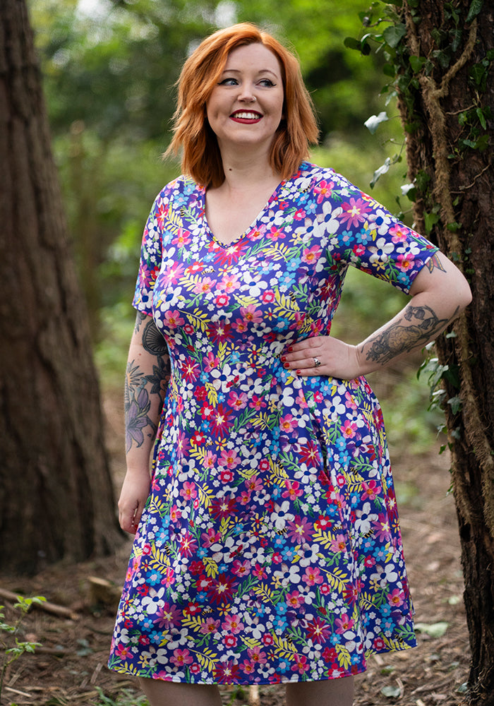 Helene Painted Floral Print Trapeze Dress