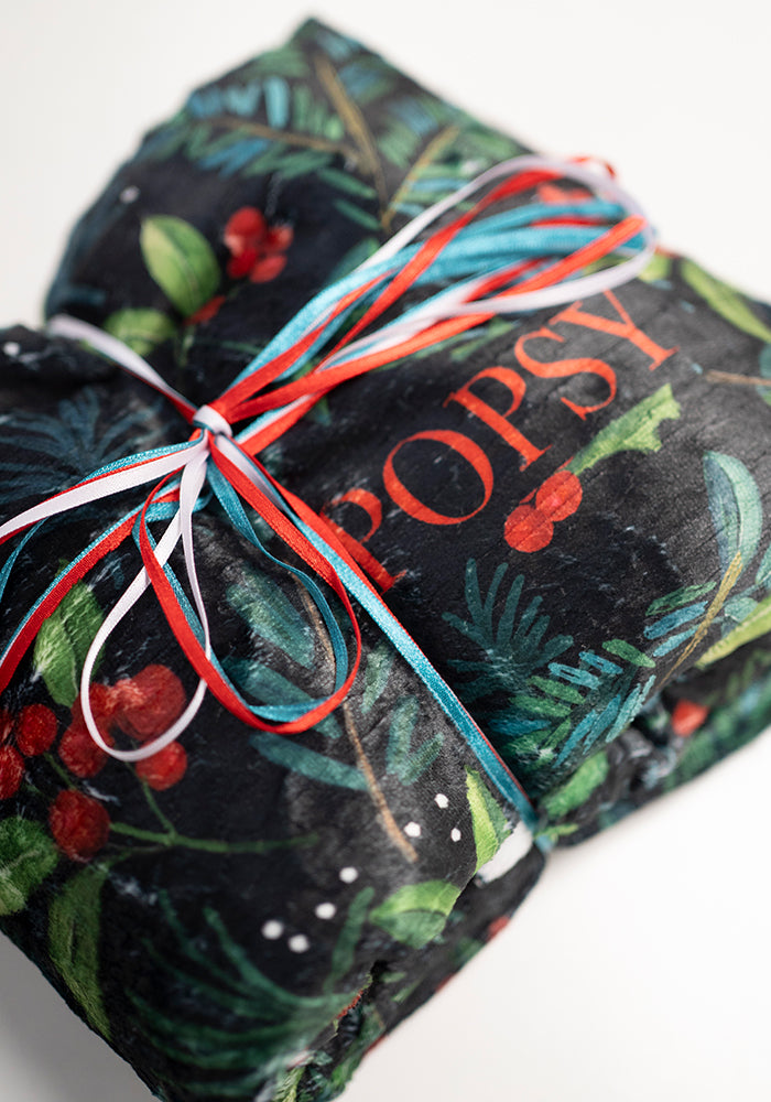 Holly &amp; Berry Pop-under Plush Blanket