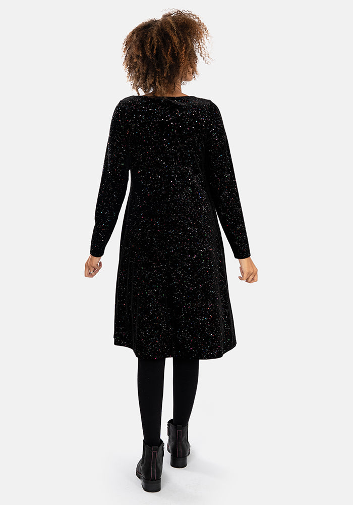 Hollyanne Black & Multicoloured Sparkle Velvet Trapeze Dress