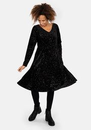 Hollyanne Black & Multicoloured Sparkle Velvet Trapeze Dress