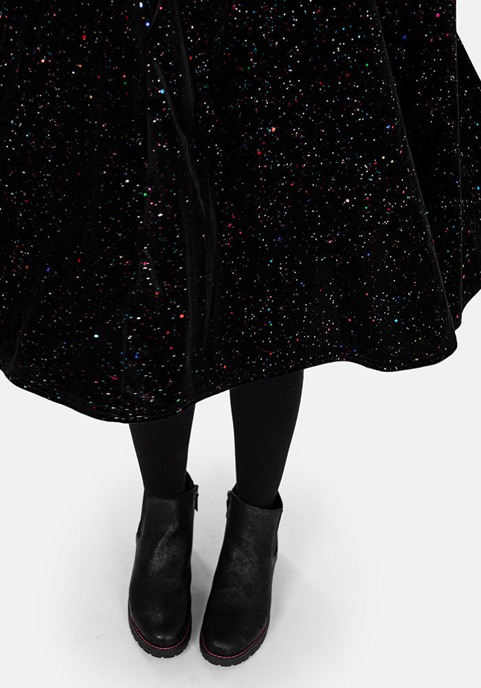 Hollyanne Black & Multicoloured Sparkle Velvet Trapeze Dress