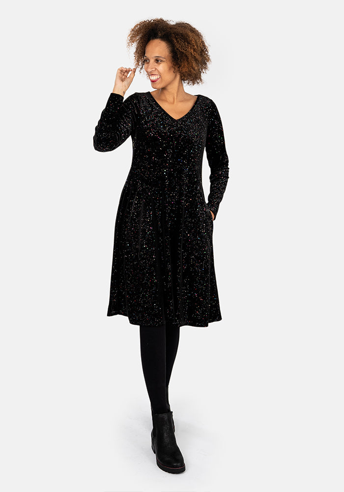 Hollyanne Black & Multicoloured Sparkle Velvet Trapeze Dress