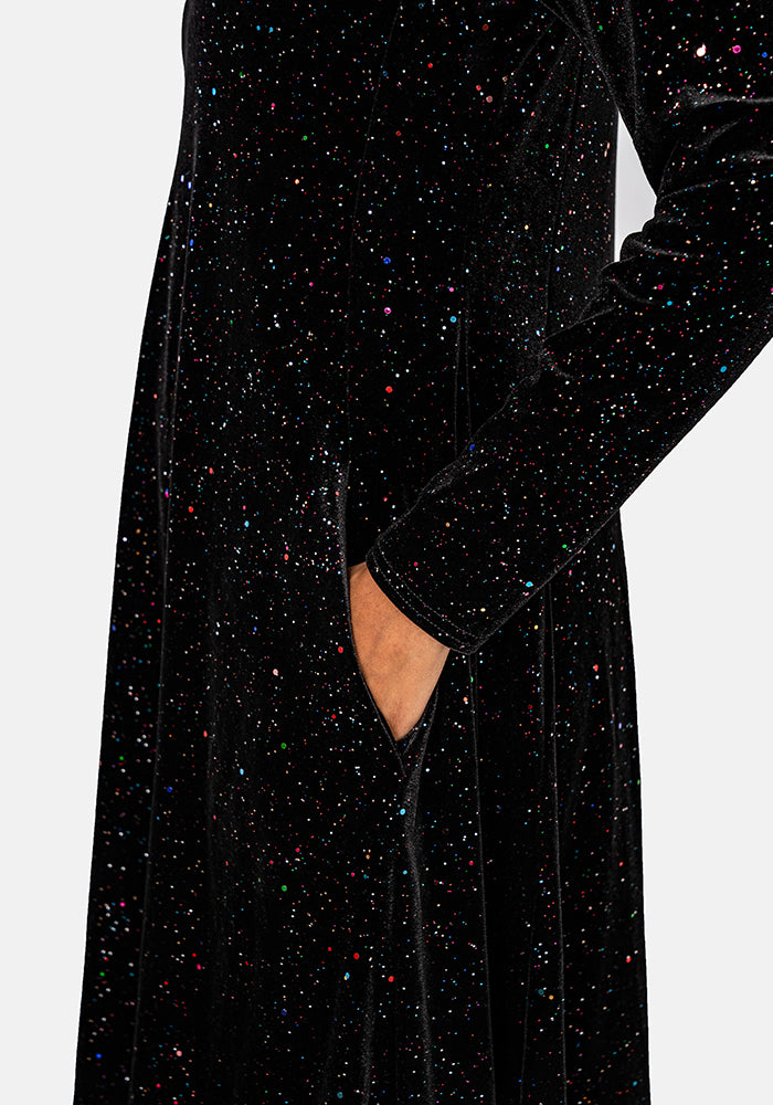 Hollyanne Black & Multicoloured Sparkle Velvet Trapeze Dress