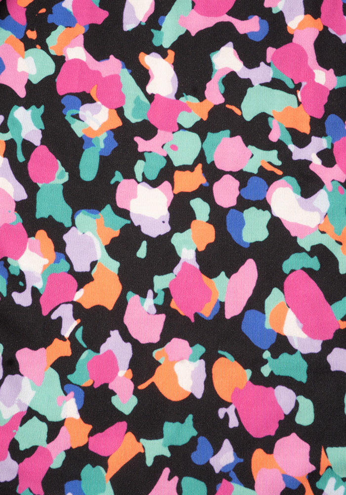 Front view of Hollyn Confetti Print Tiered Hem Midi Dress
