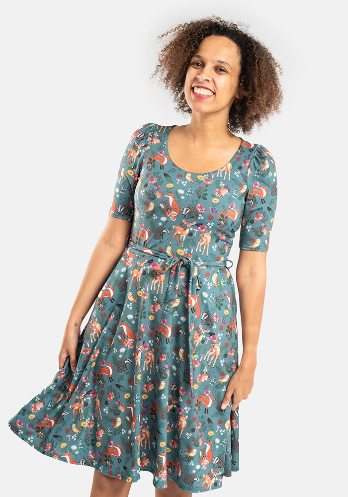 Hudson Woodland Animal Print Full Skirt Dress