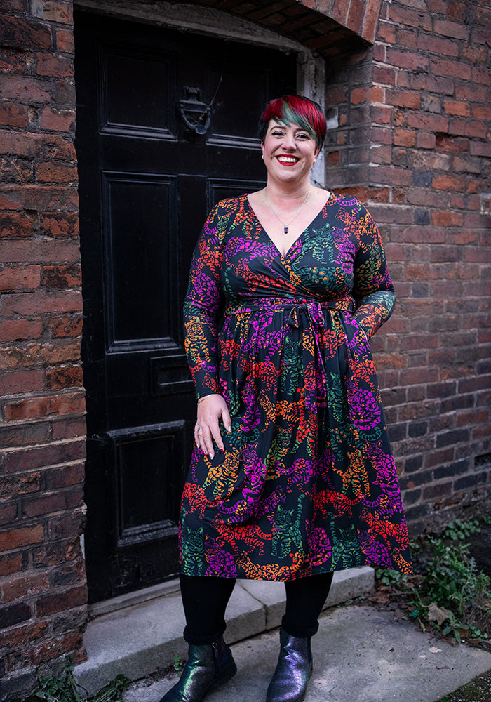Hunter Cat Animal Skin Print Midi Dress