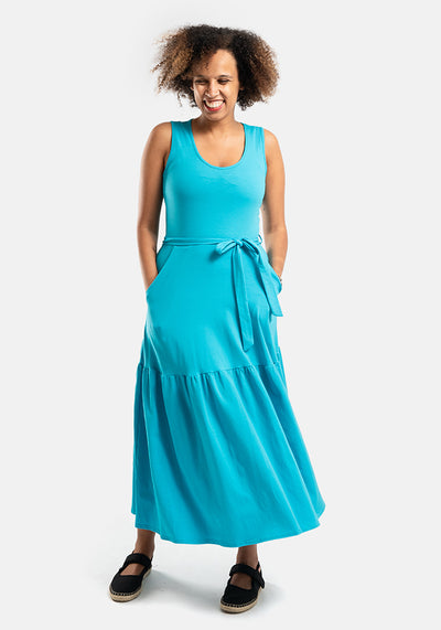 Hurley Bluebird Blue Tiered Hem Cotton Midaxi Dress