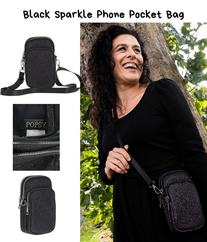 Black Sparkle Phone Pocket Bag