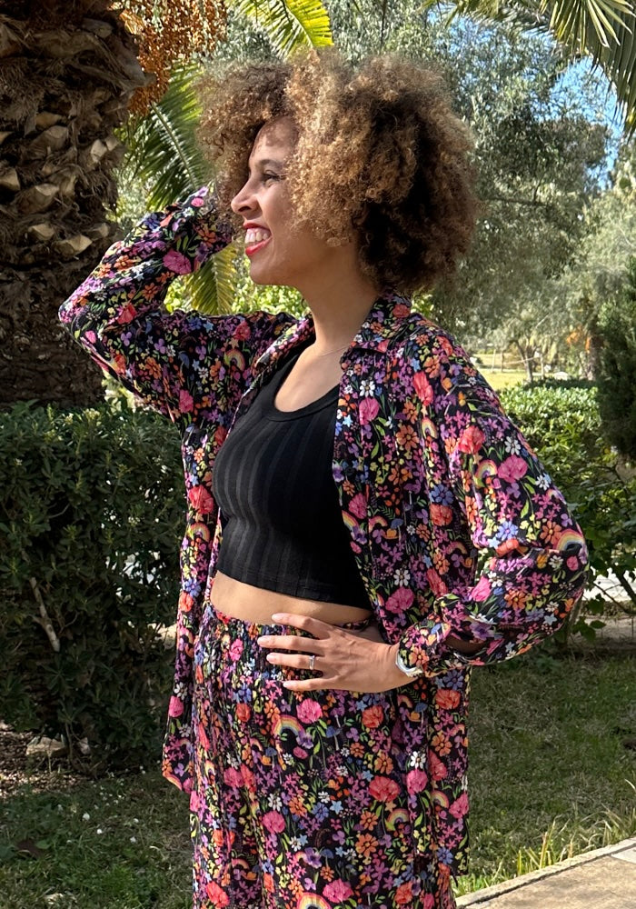 Third angle of Laken Garden Rainbow Floral Print Woven Shirt