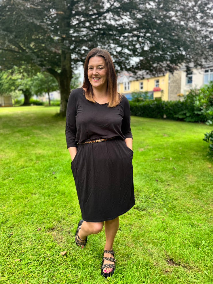 Olive Black Blouson Waist Dress