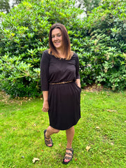 Olive Black Blouson Waist Dress