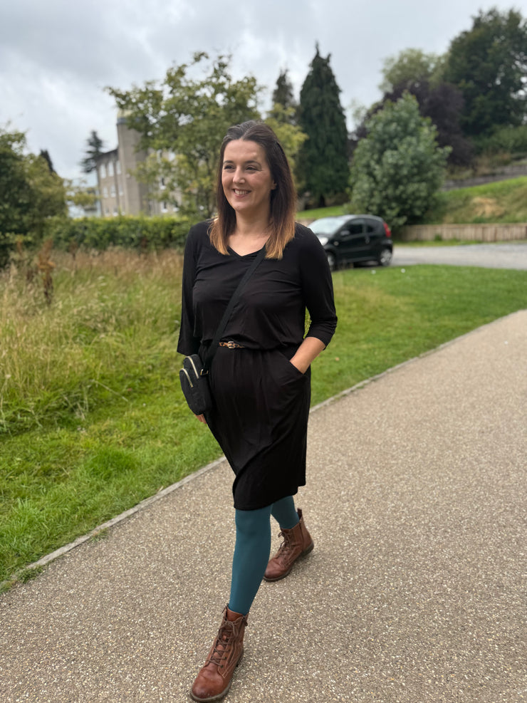 Olive Black Blouson Waist Dress
