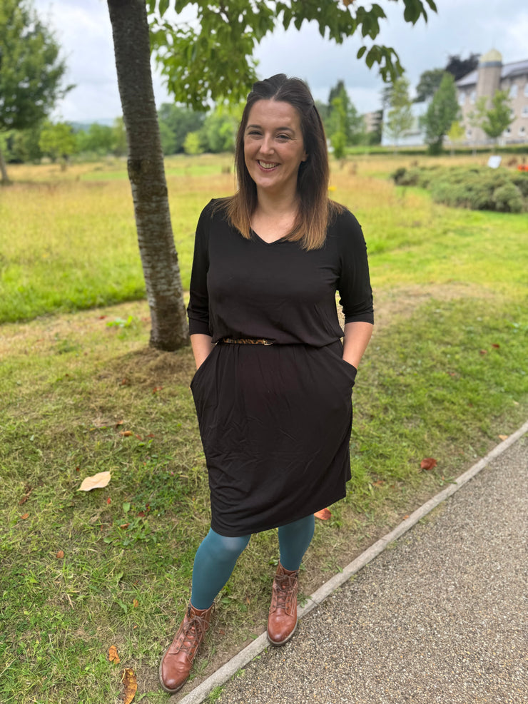 Olive Black Blouson Waist Dress