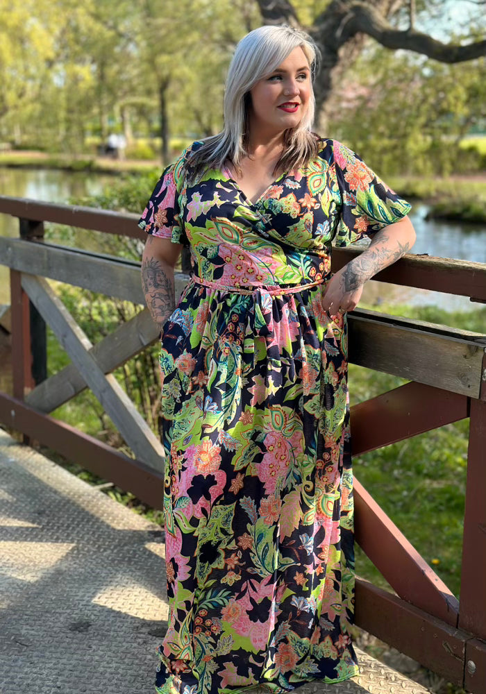 Front view of Cecile Floral Paisley Print Maxi Dress