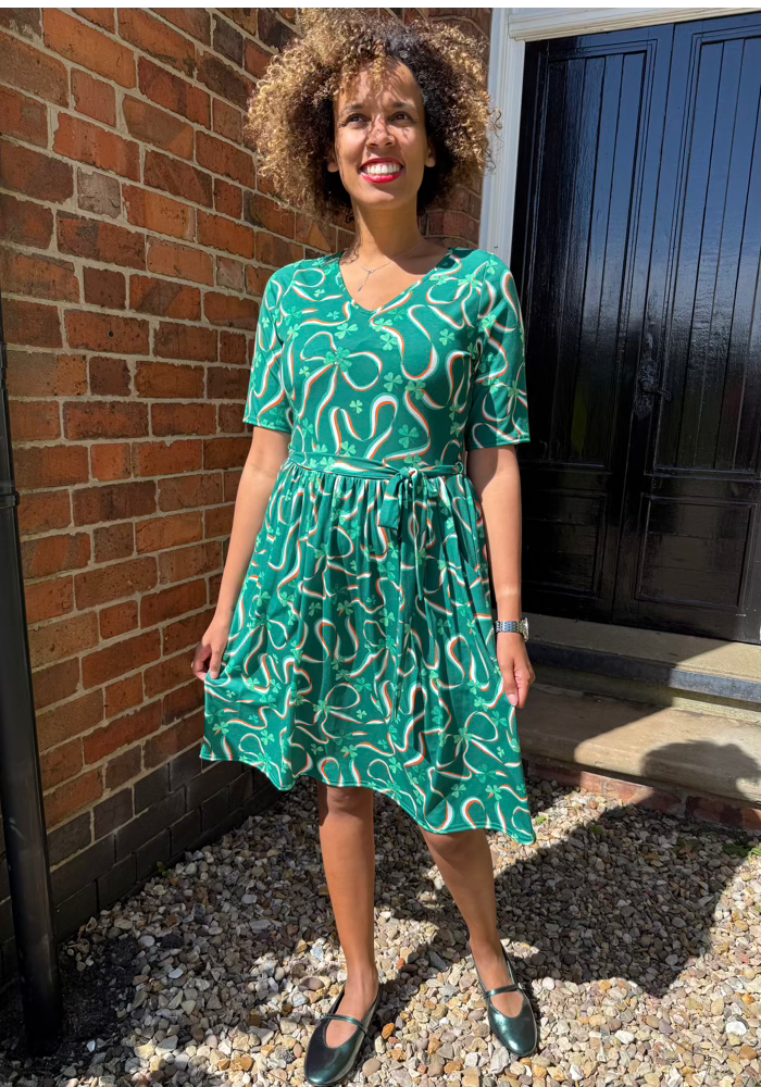 Front view of Tricolour Ireland Print Gathered Waist Jersey Dress
