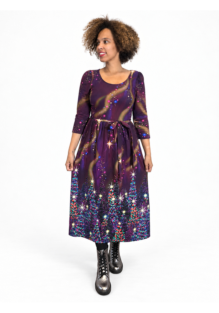 Mercia Wine Northern Lights Print Cotton Midaxi Dress