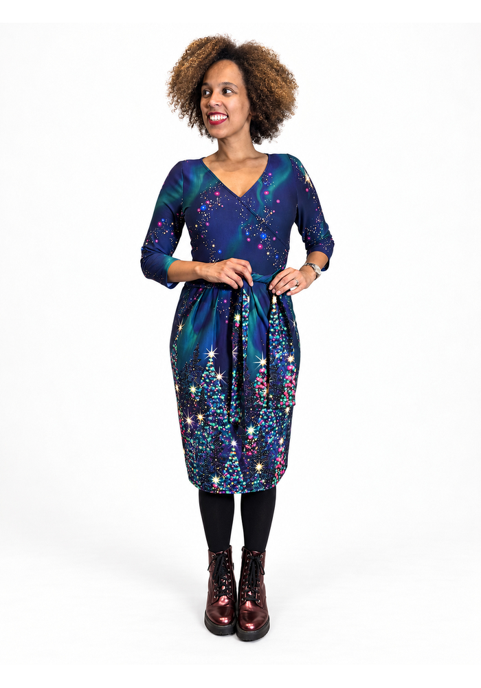 Merrilyn Navy Northern Lights Border Print Cotton Dress
