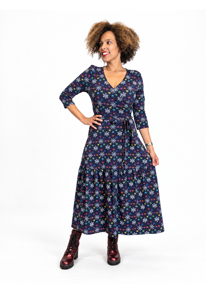 Hesper Colourful Snowflakes Print Cotton Midaxi Dress