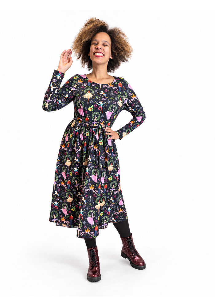Briette Ballerina &amp; Nutcracker Print Cotton Midi Dress