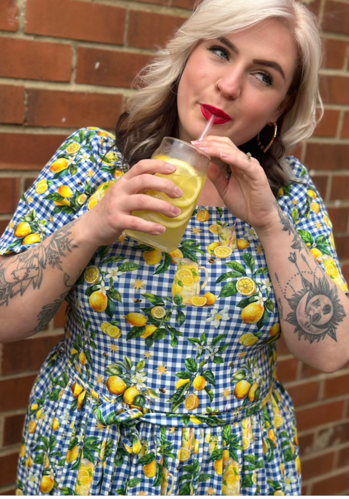 Front view of Amalia Lemonade Print Cotton Midaxi Dress