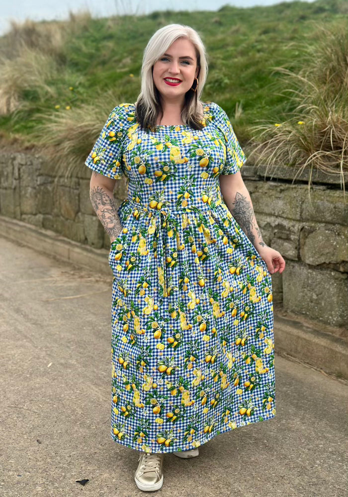 Third angle of Amalia Lemonade Print Cotton Midaxi Dress