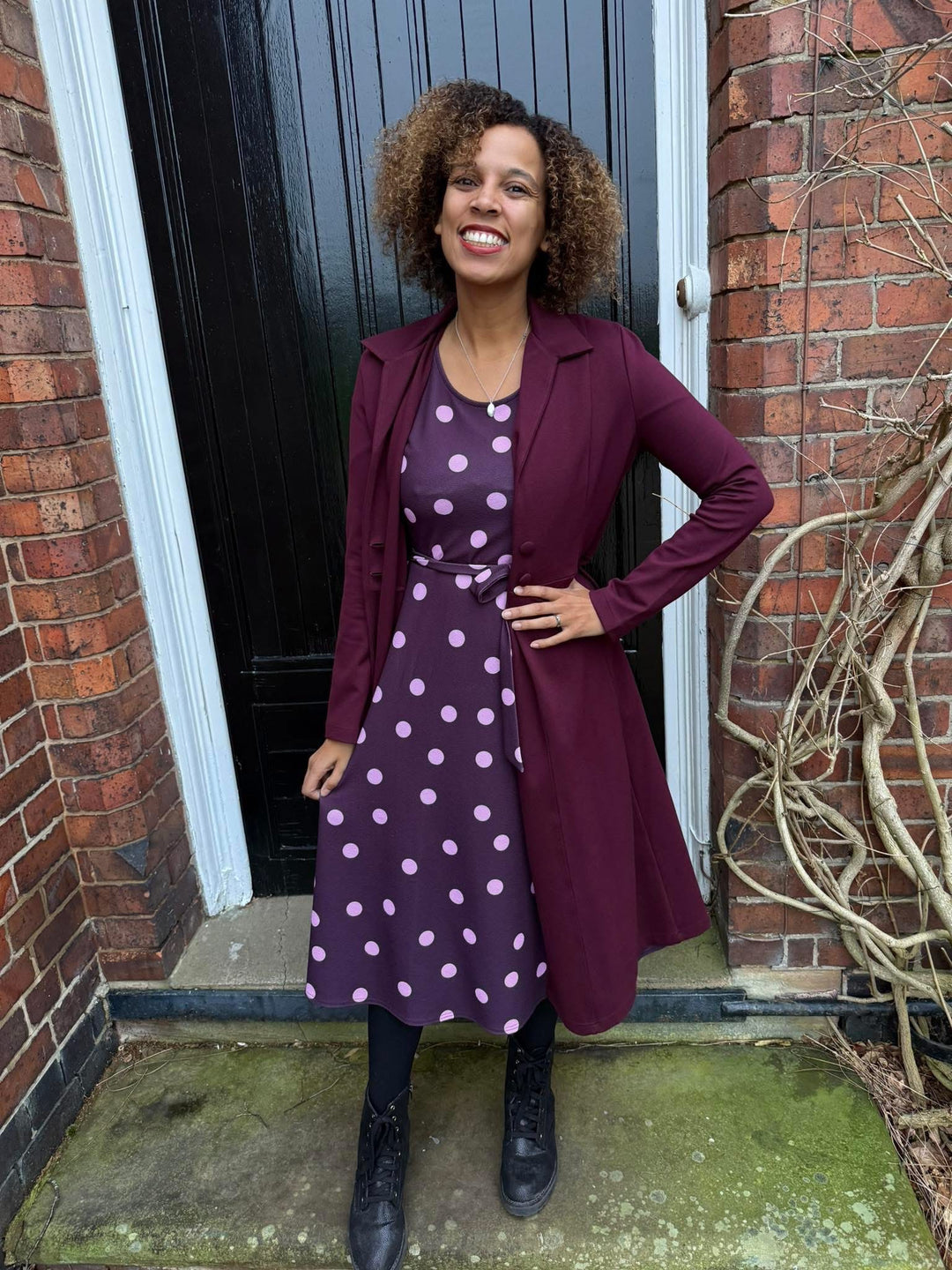 Third angle of Carrington Mulberry Ponte Dress Coat (Coatigan)