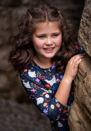 Ghost Cats Print Children's Tiered Hem Dress (Inga)