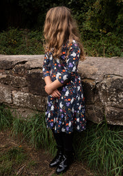 Ghost Cats Print Children's Tiered Hem Dress (Inga)