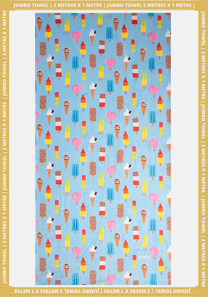 Front view of Ice Cream &amp; Lolly Print Jumbo Bath Sheet