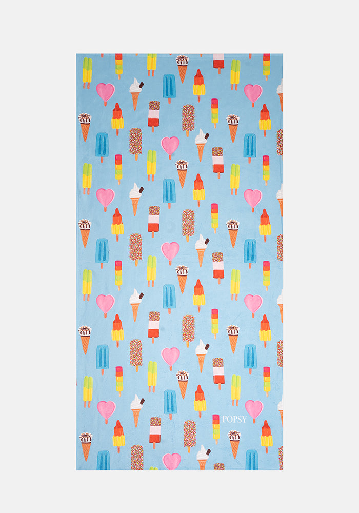 Front view of Ice Cream &amp; Lolly Print Large Towel