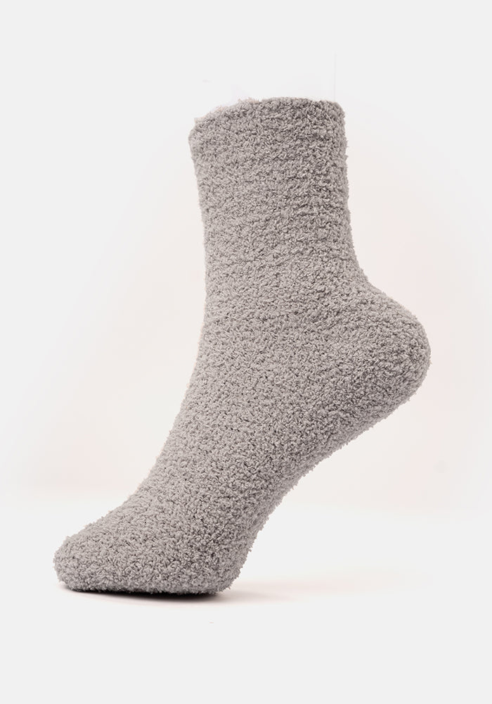 Front view of Ice Grey Fluffy Socks