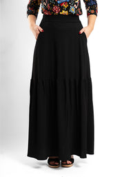 Ida Black Midaxi Length Tiered Hem Skirt