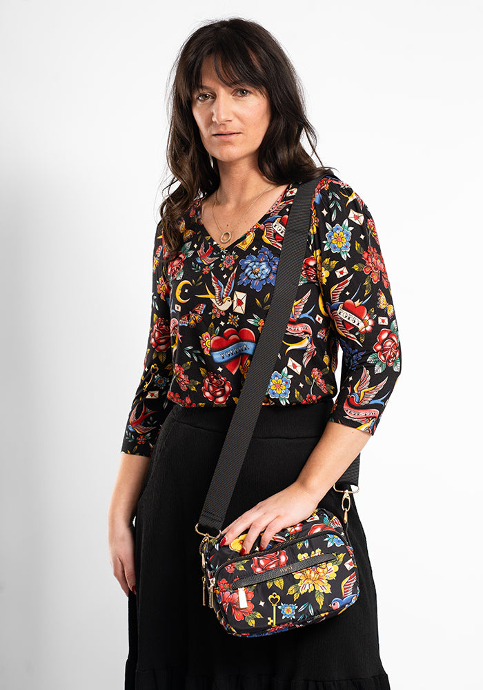 Third angle of Ida Black Maxi Length Tiered Hem Skirt
