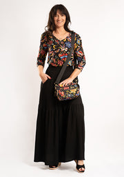 Ida Black Midaxi Length Tiered Hem Skirt