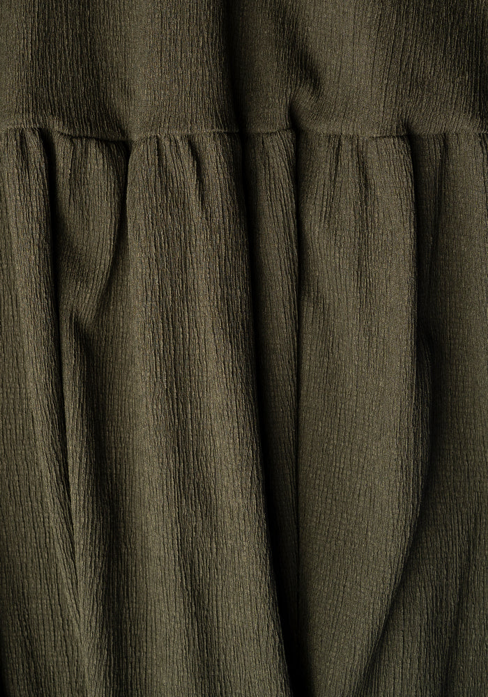 Second angle of Ida Khaki Maxi Length Tiered Hem Skirt