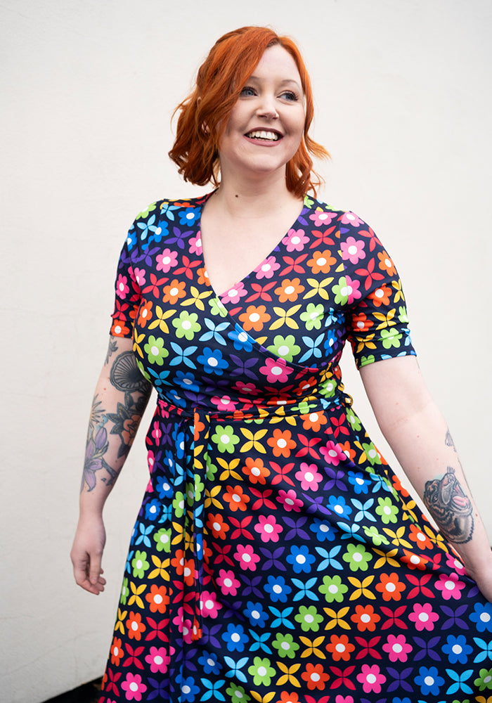 Eleventh angle of Idalia Retro Rainbow Floral Print Dress