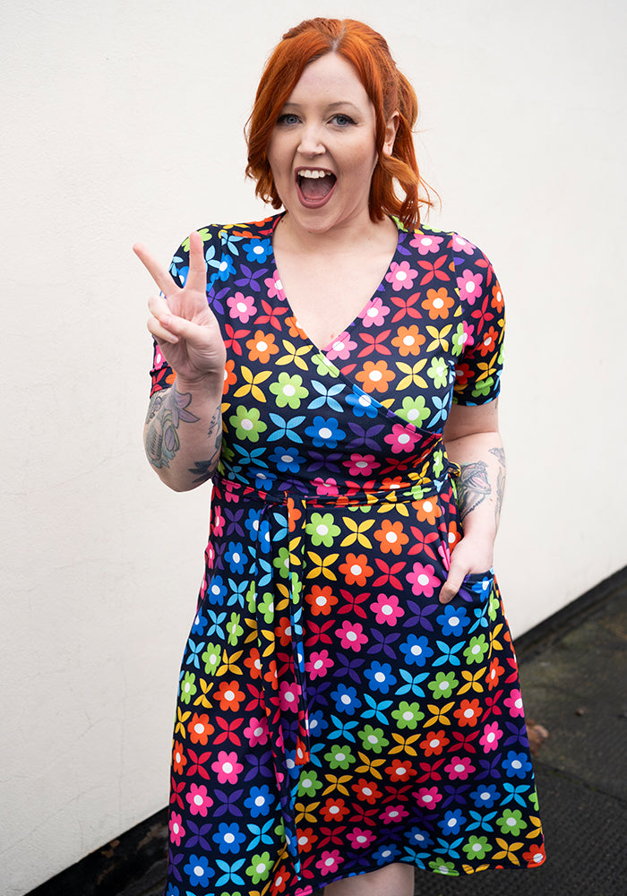 Tenth angle of Idalia Retro Rainbow Floral Print Dress
