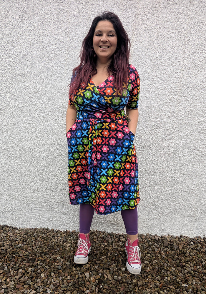 Twelfth angle of Idalia Retro Rainbow Floral Print Dress