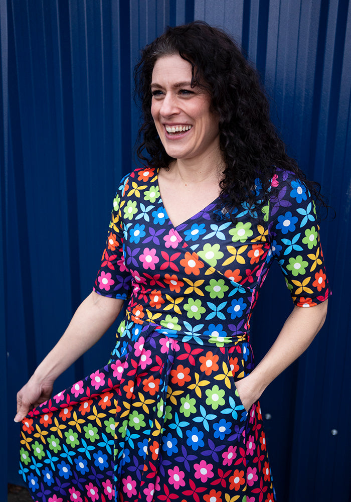 Fifth angle of Idalia Retro Rainbow Floral Print Dress